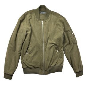 Slate & Stone Jacket Men's XL Green Full Zip Lined Bomber Faux Suede Pockets Top